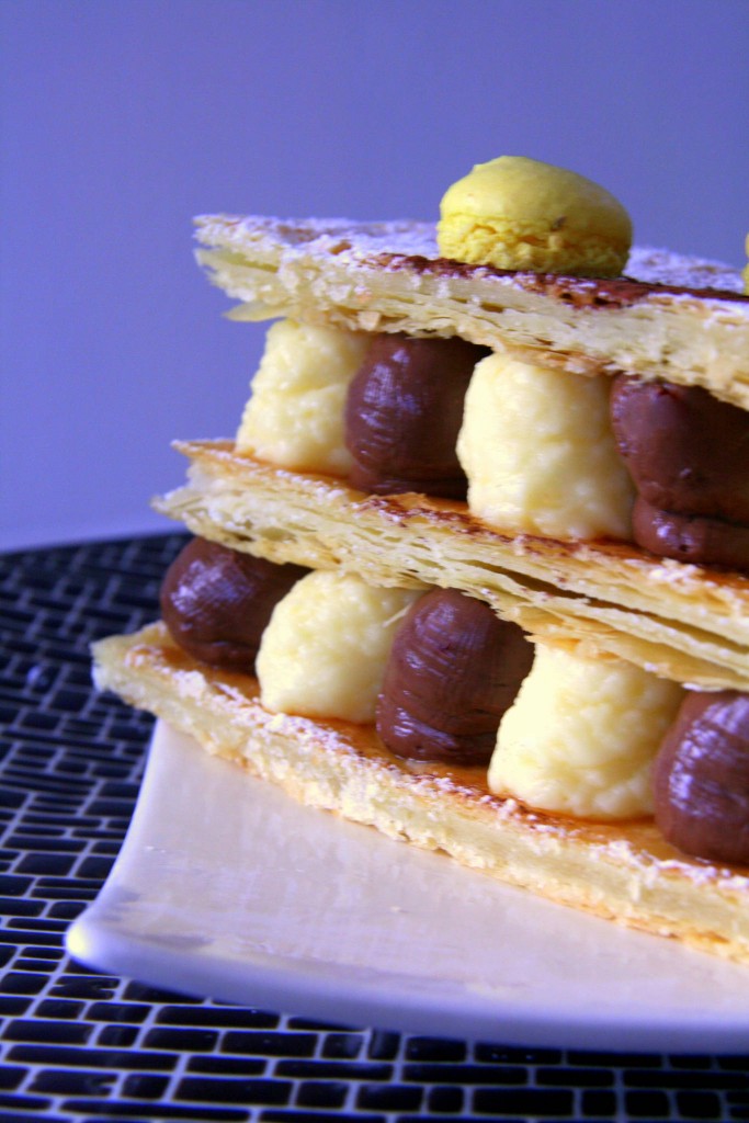 Millefeuille Sauternes-huile d'olive et chocolat-tonka