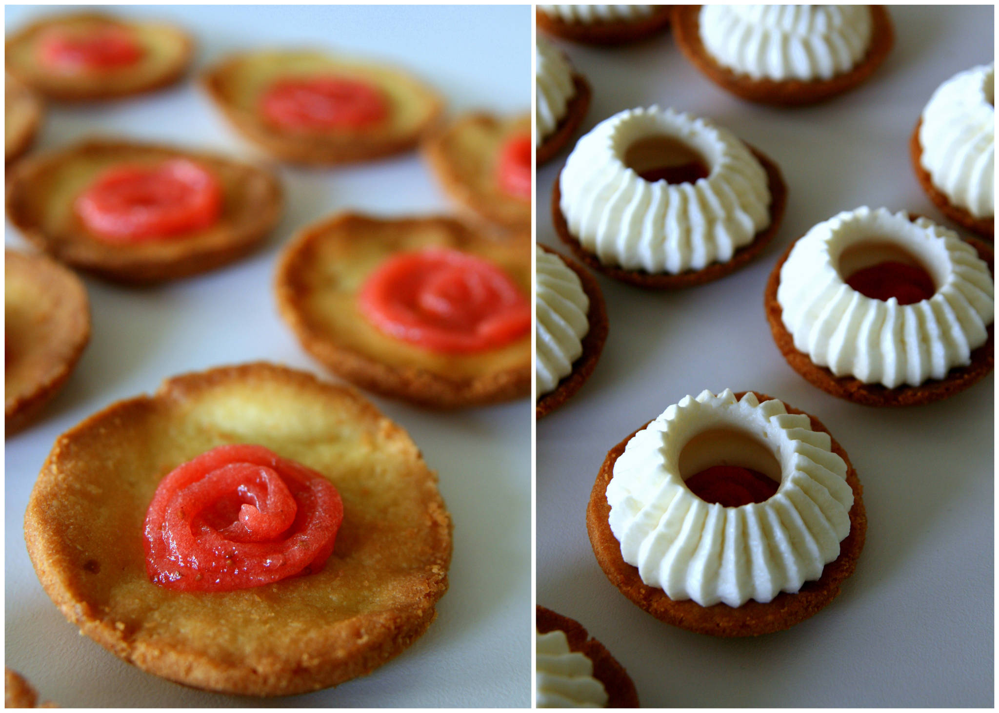 Mini-tartelettes aux fraises, confit de fraises, chantilly mascarpone à la verveine