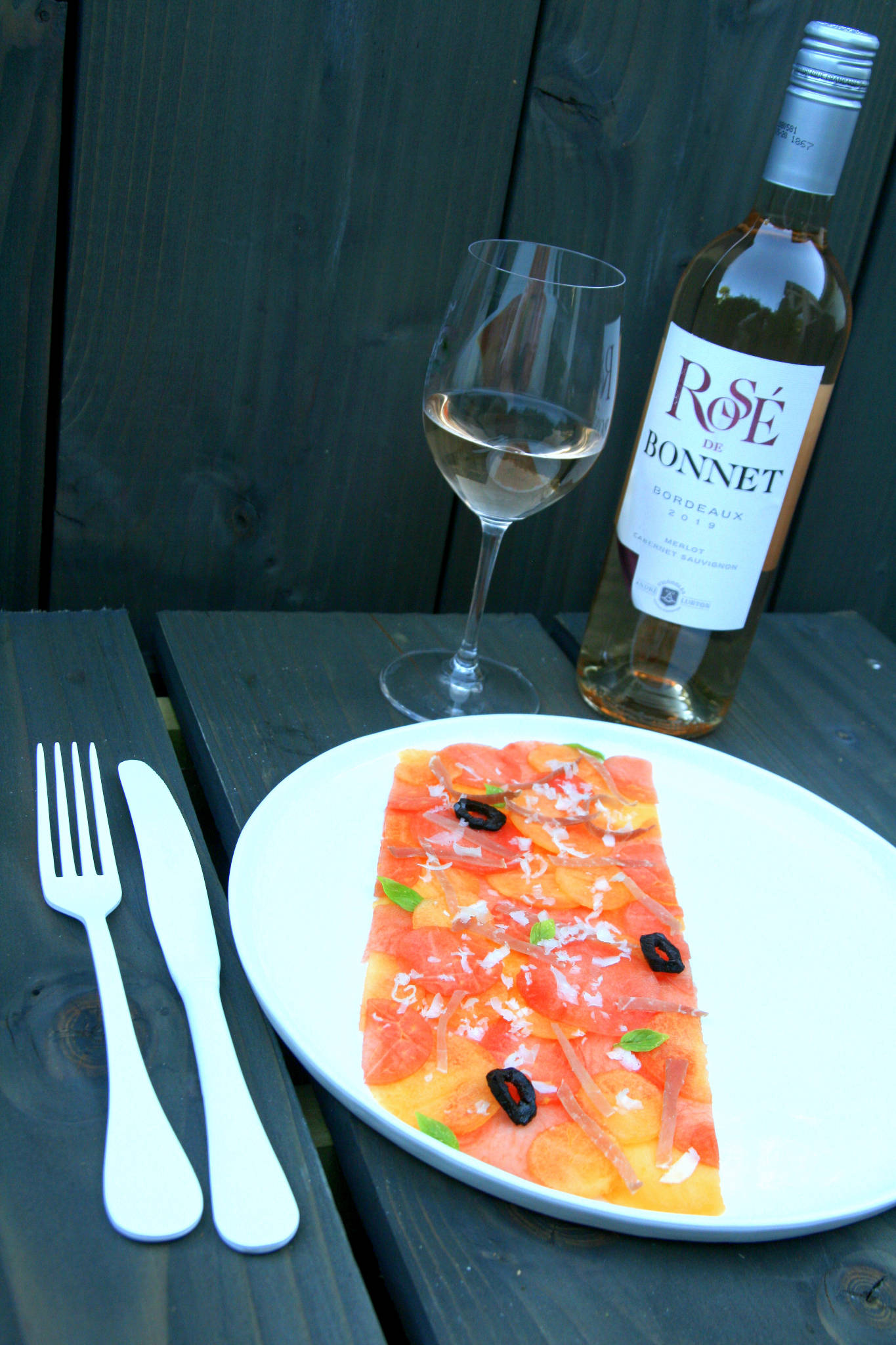 Carpaccio de pastèque et melon, Rosé de Bonnet