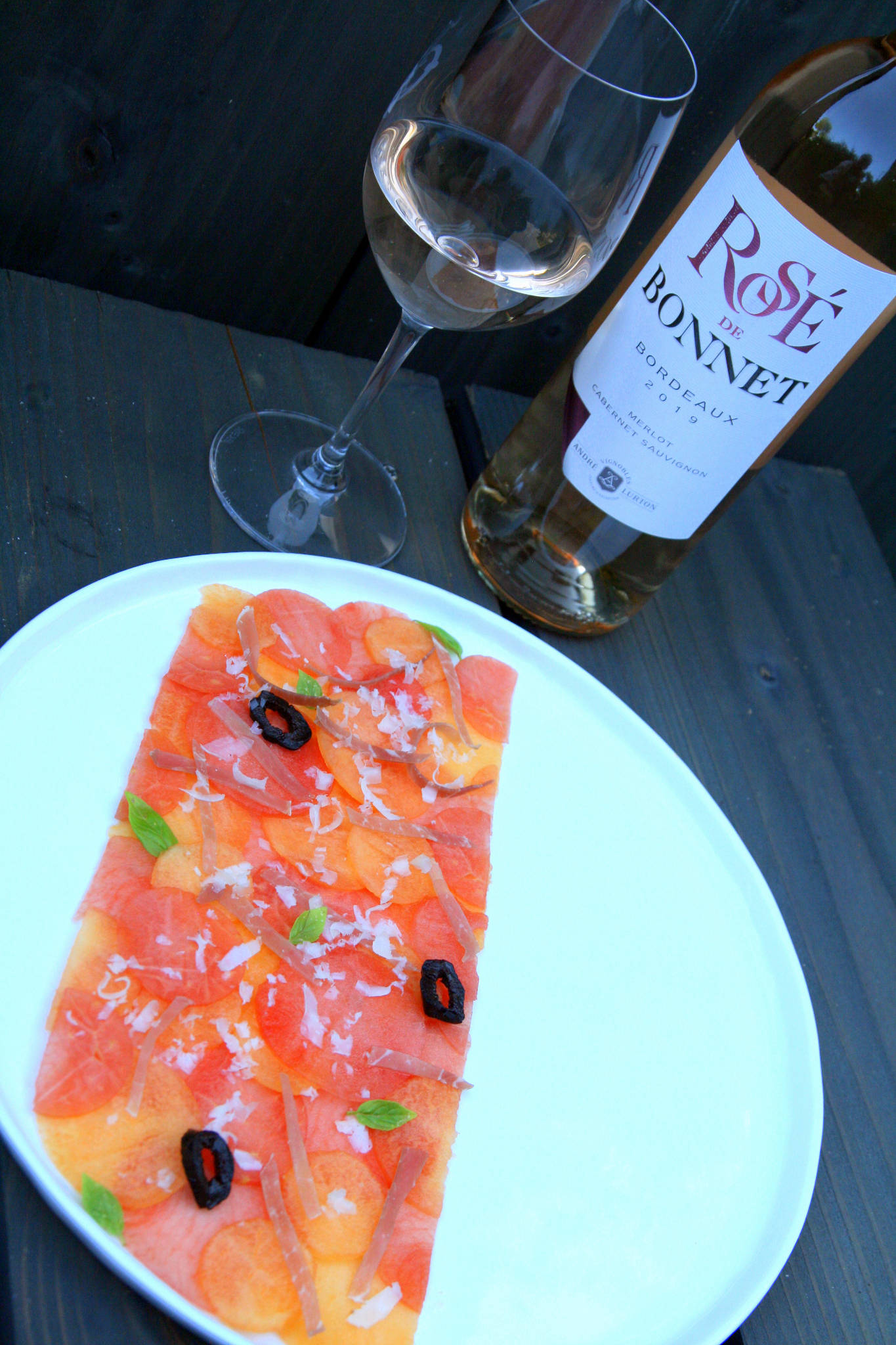 Carpaccio de pastèque et melon, Rosé de Bonnet