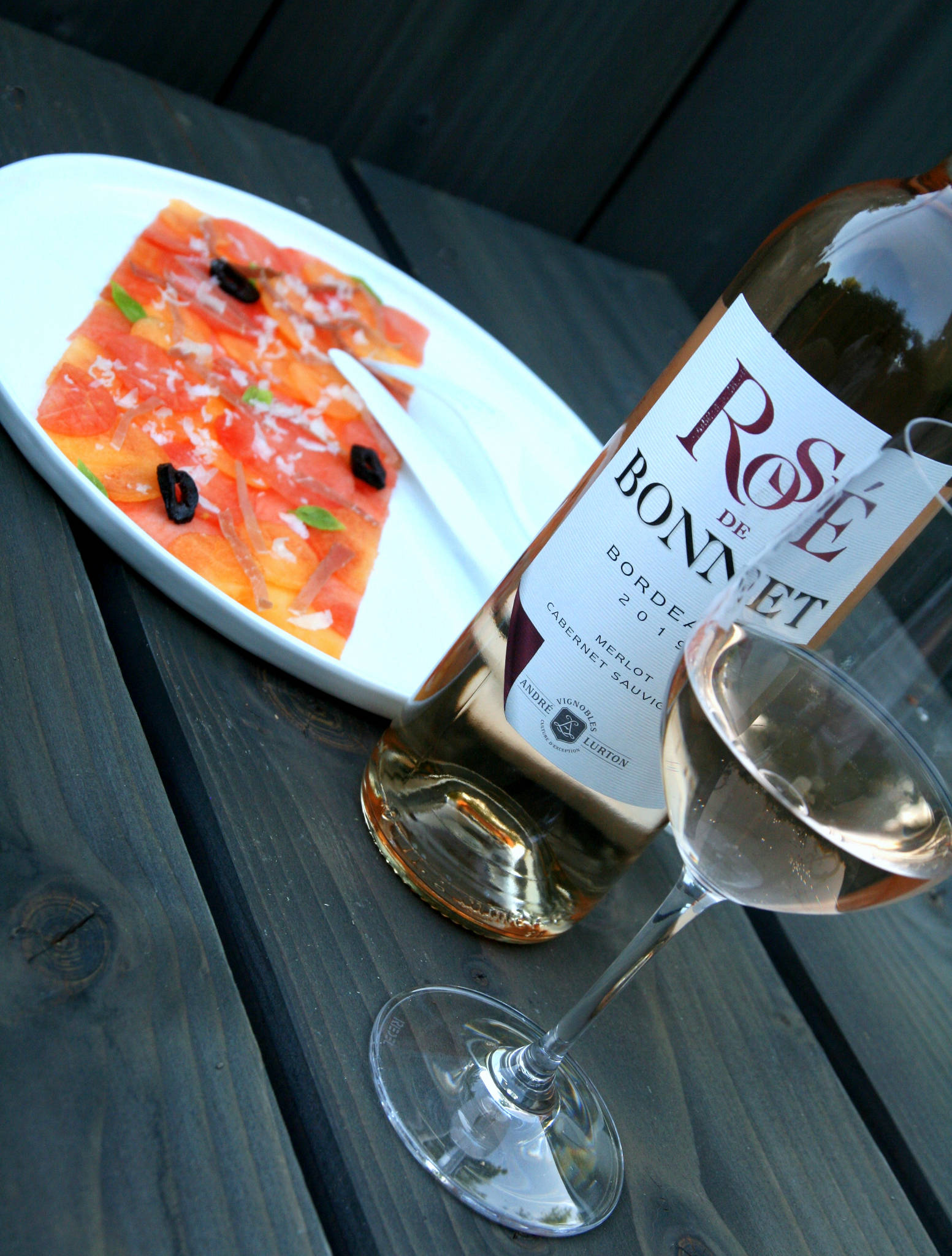 Carpaccio de pastèque et melon, Rosé de Bonnet