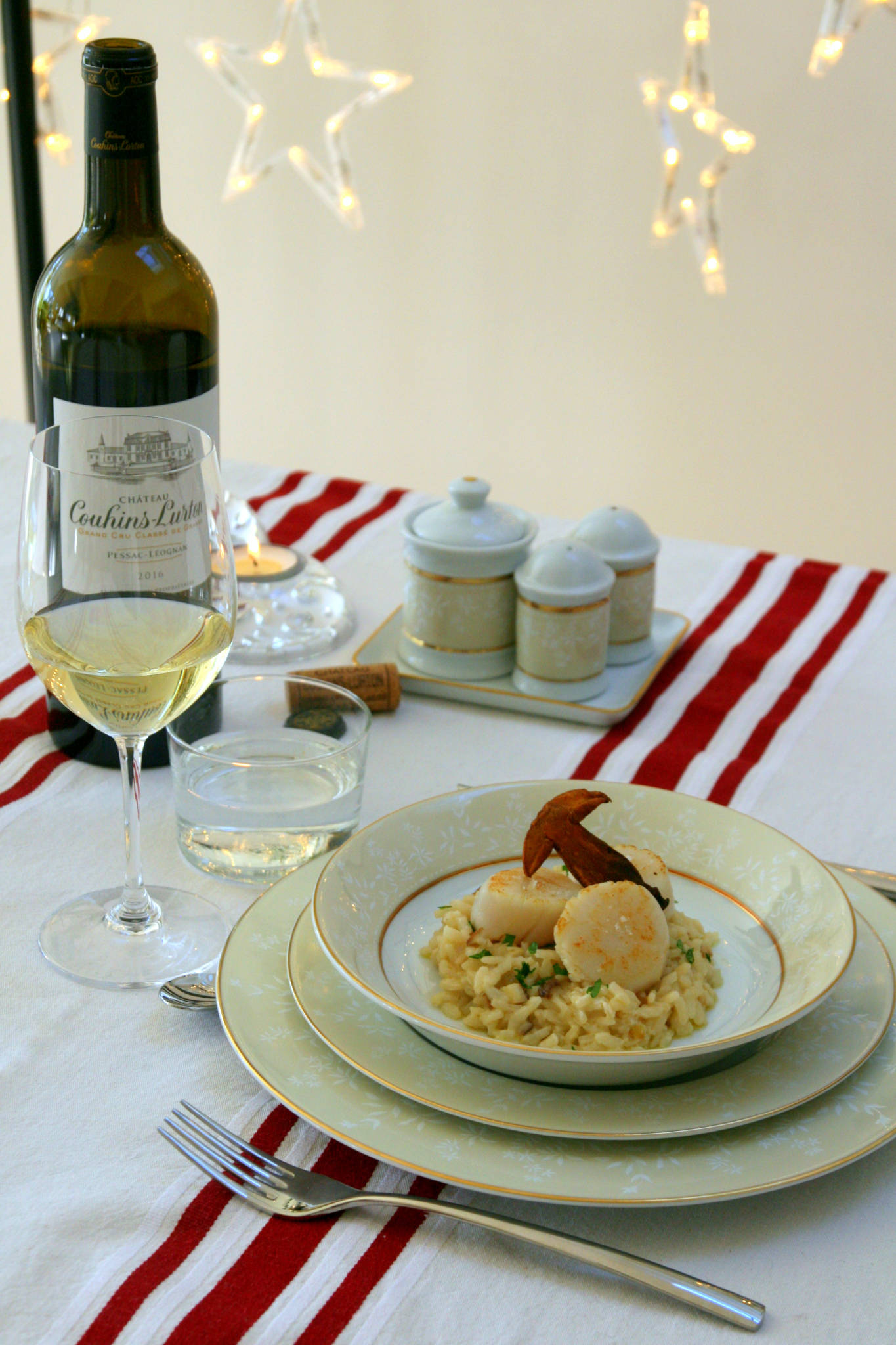 Saint-Jacques, risotto aux cèpes, Château Couhins-Lurton blanc 2016