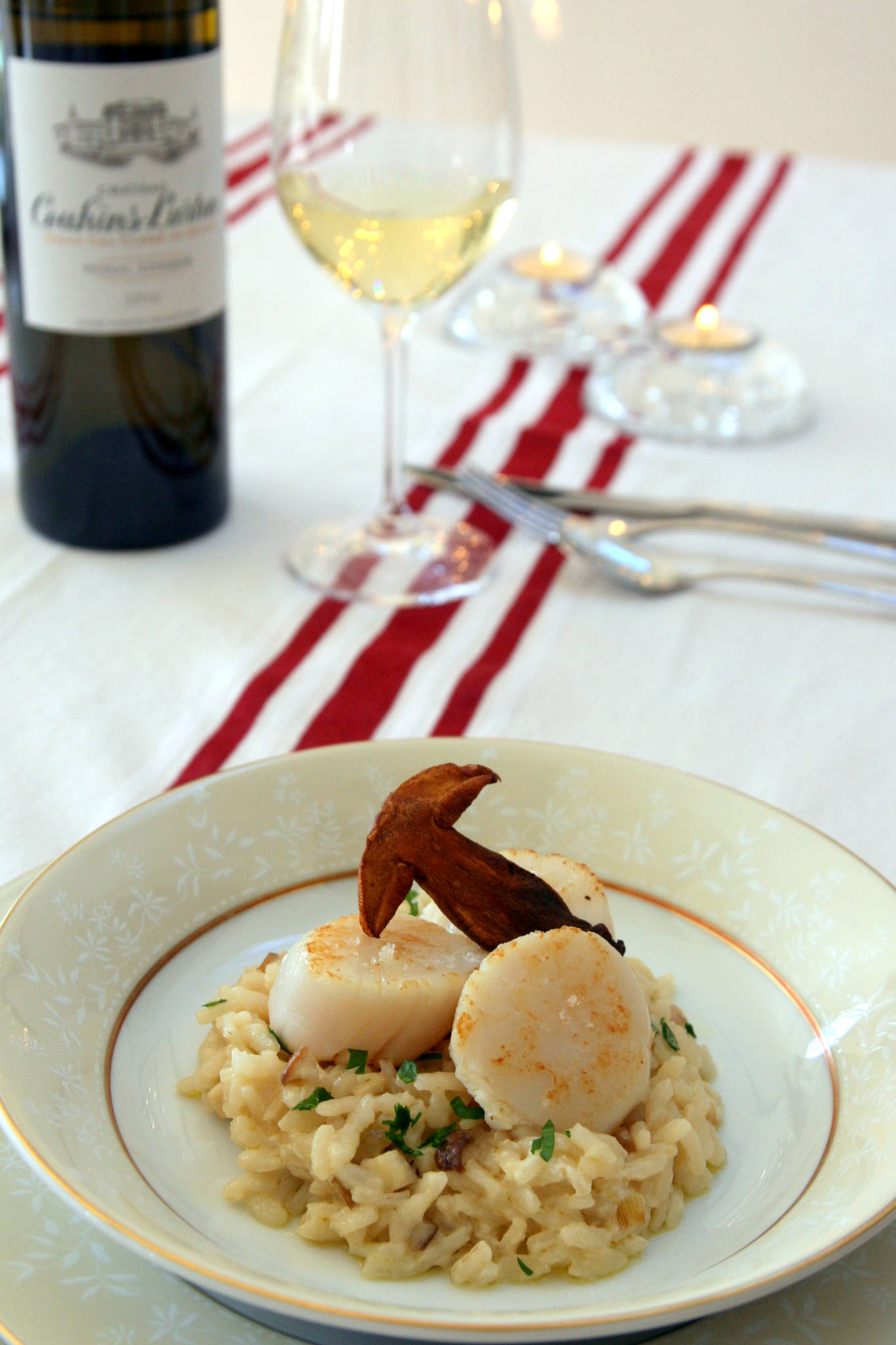 Saint-Jacques, risotto aux cèpes, Château Couhins-Lurton blanc 2016