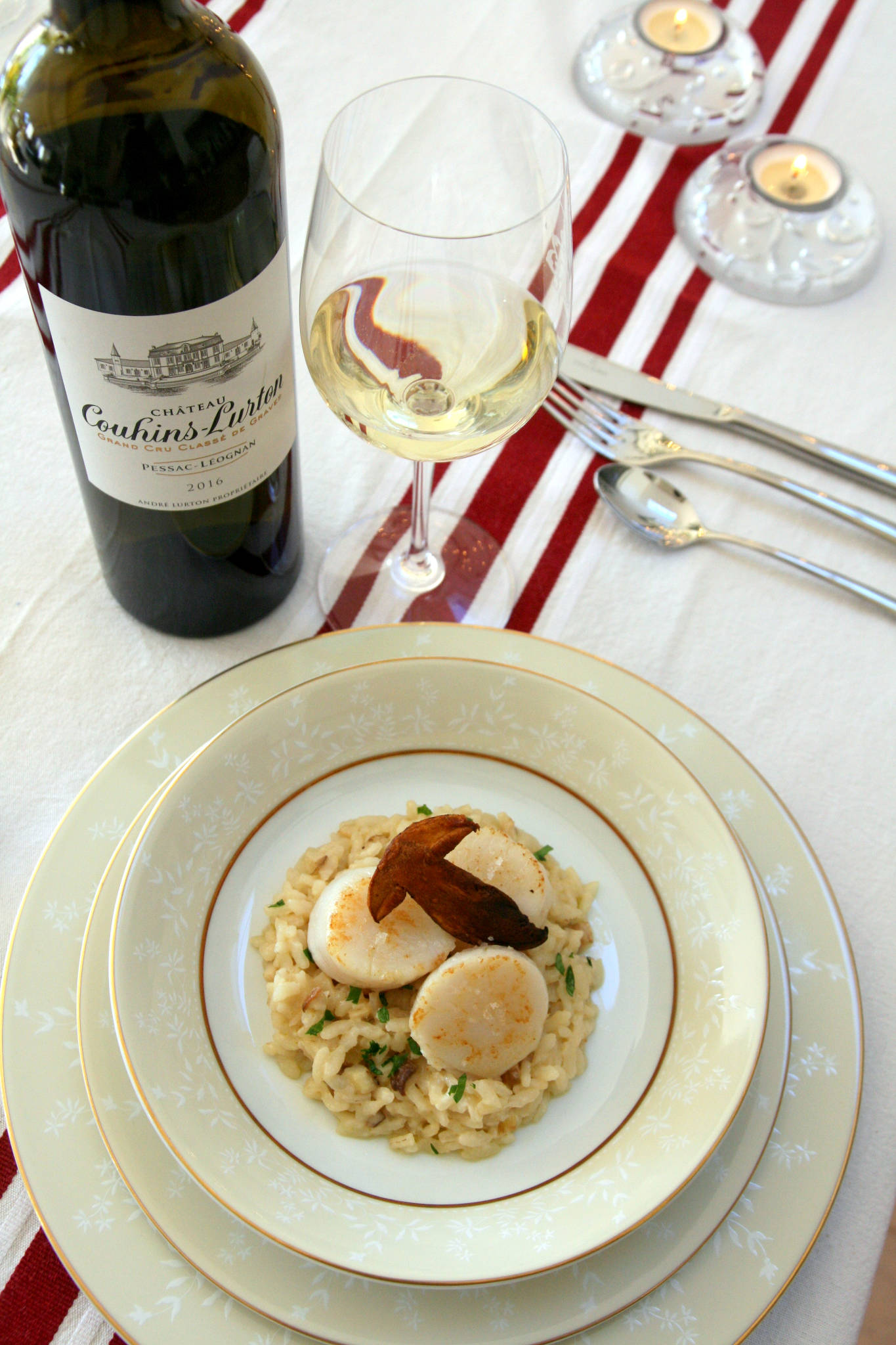 Saint-Jacques, risotto aux cèpes, Château Couhins-Lurton blanc 2016