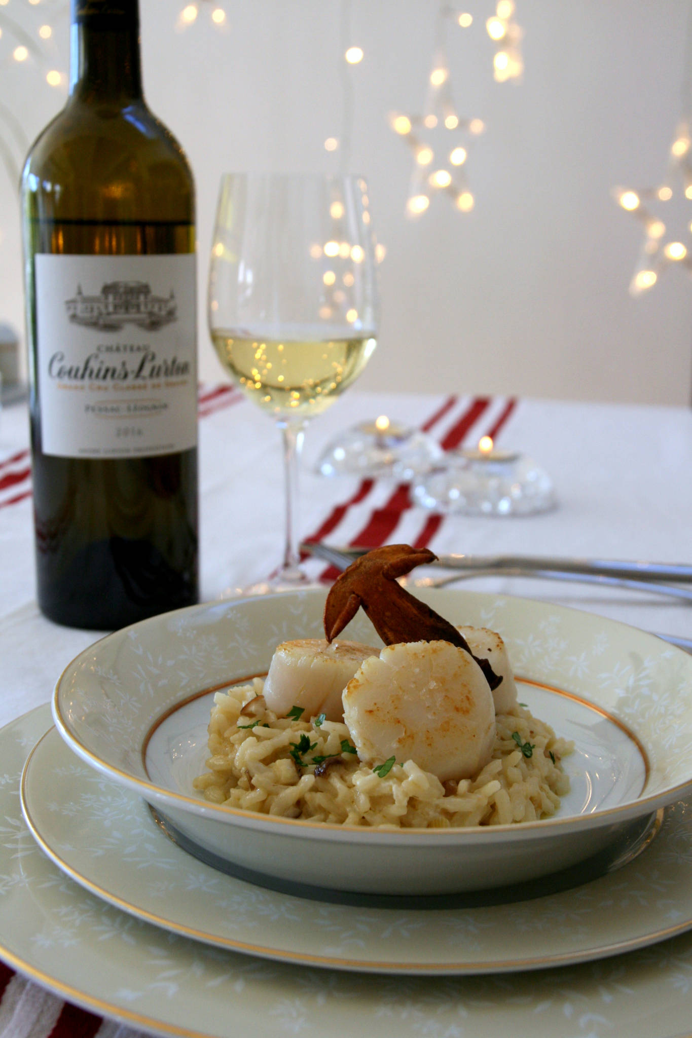 Saint-Jacques, risotto aux cèpes, Château Couhins-Lurton blanc 2016