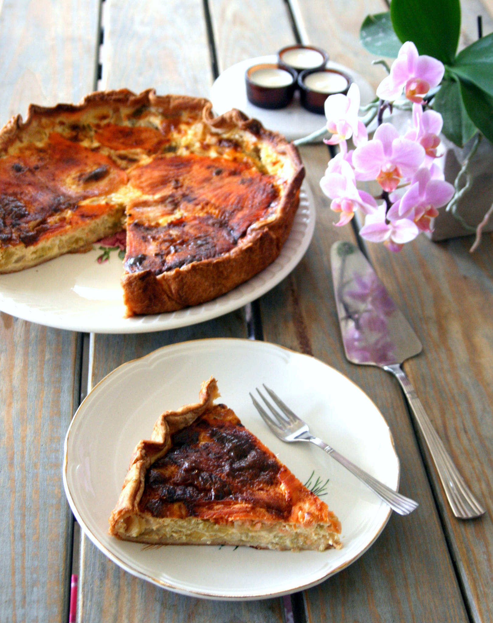 Tartatou aux poireaux et à la truite fumée