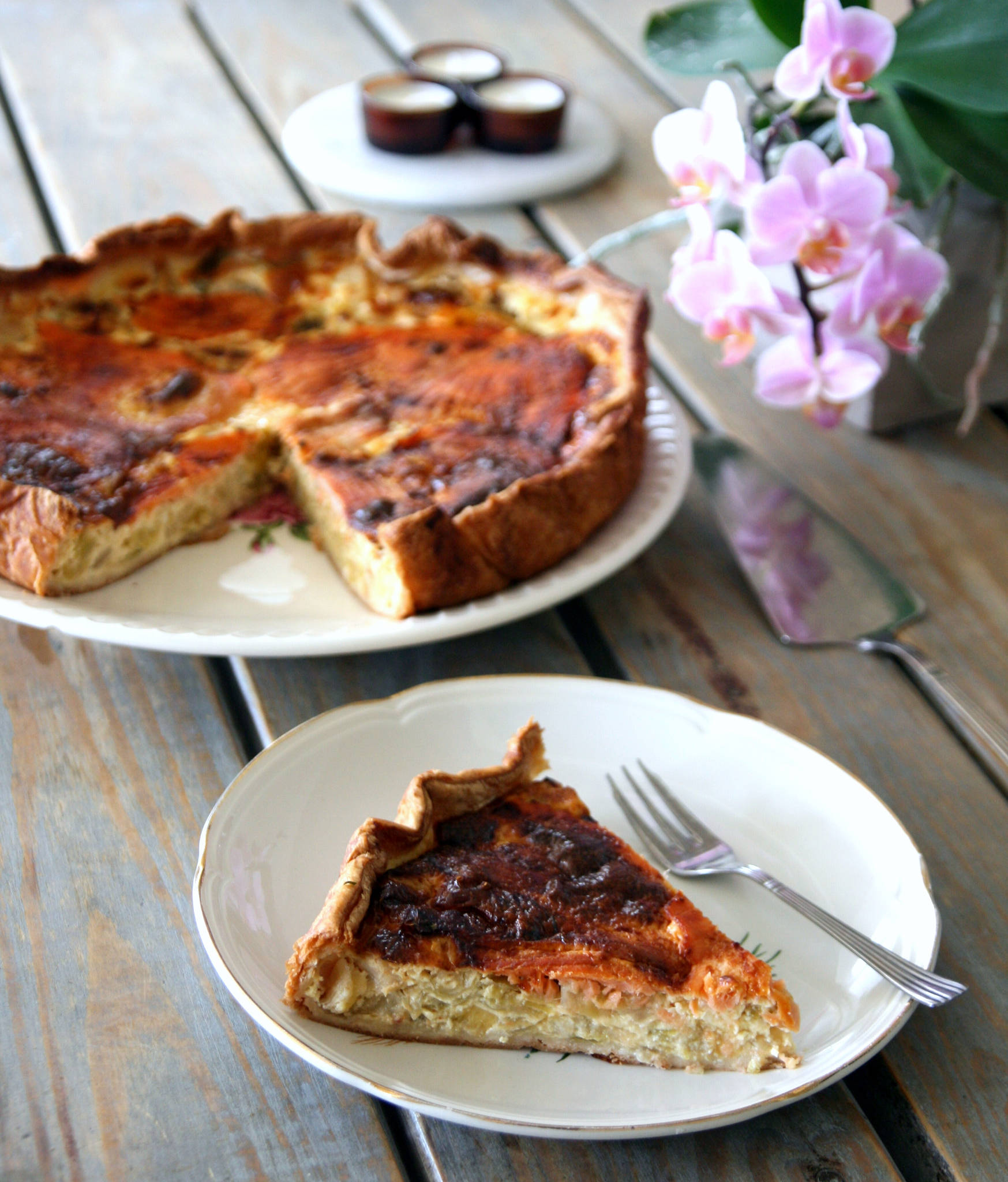 Tartatou aux poireaux et à la truite fumée