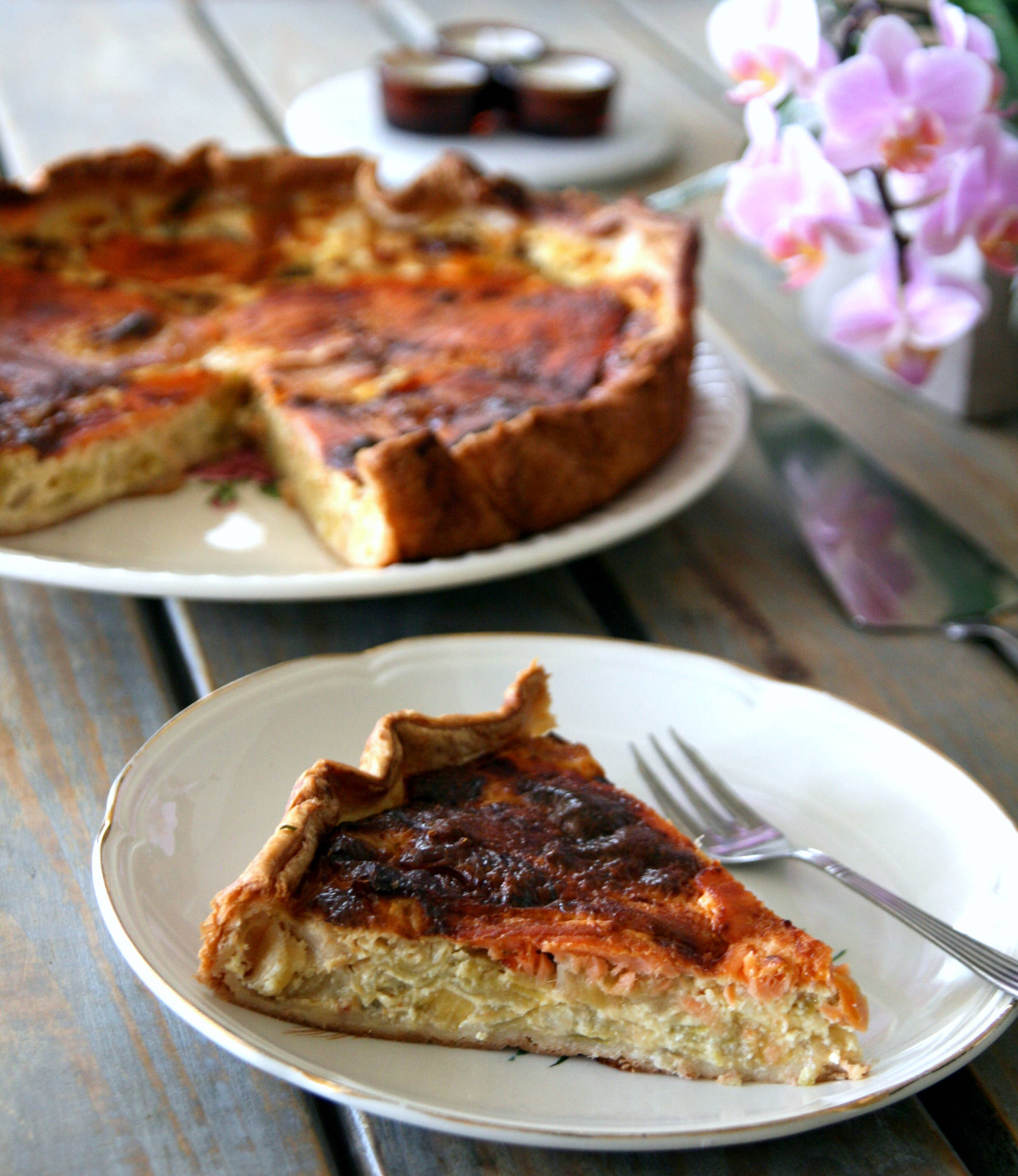 Tartatou aux poireaux et à la truite fumée