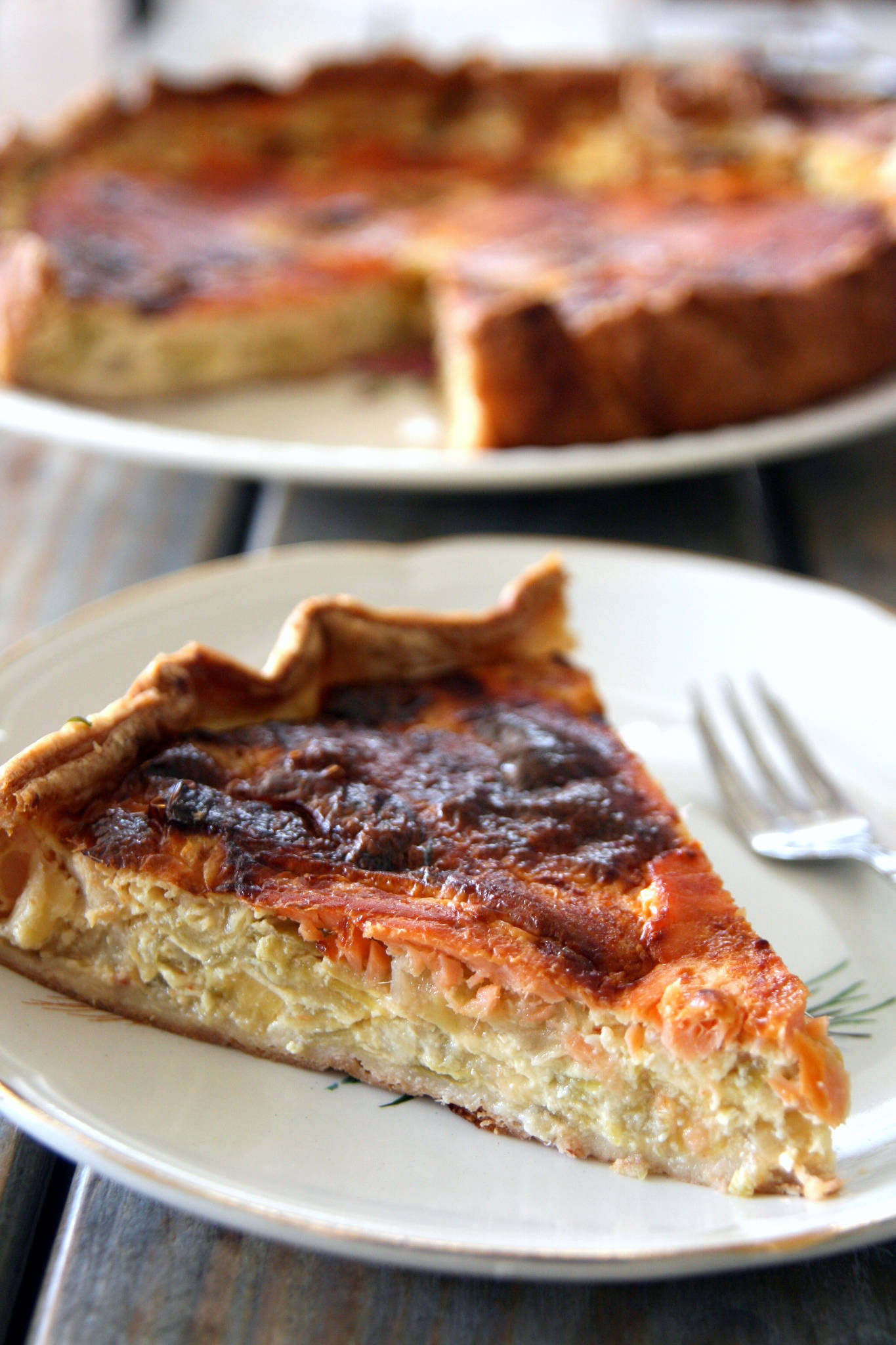 Tartatou aux poireaux et à la truite fumée