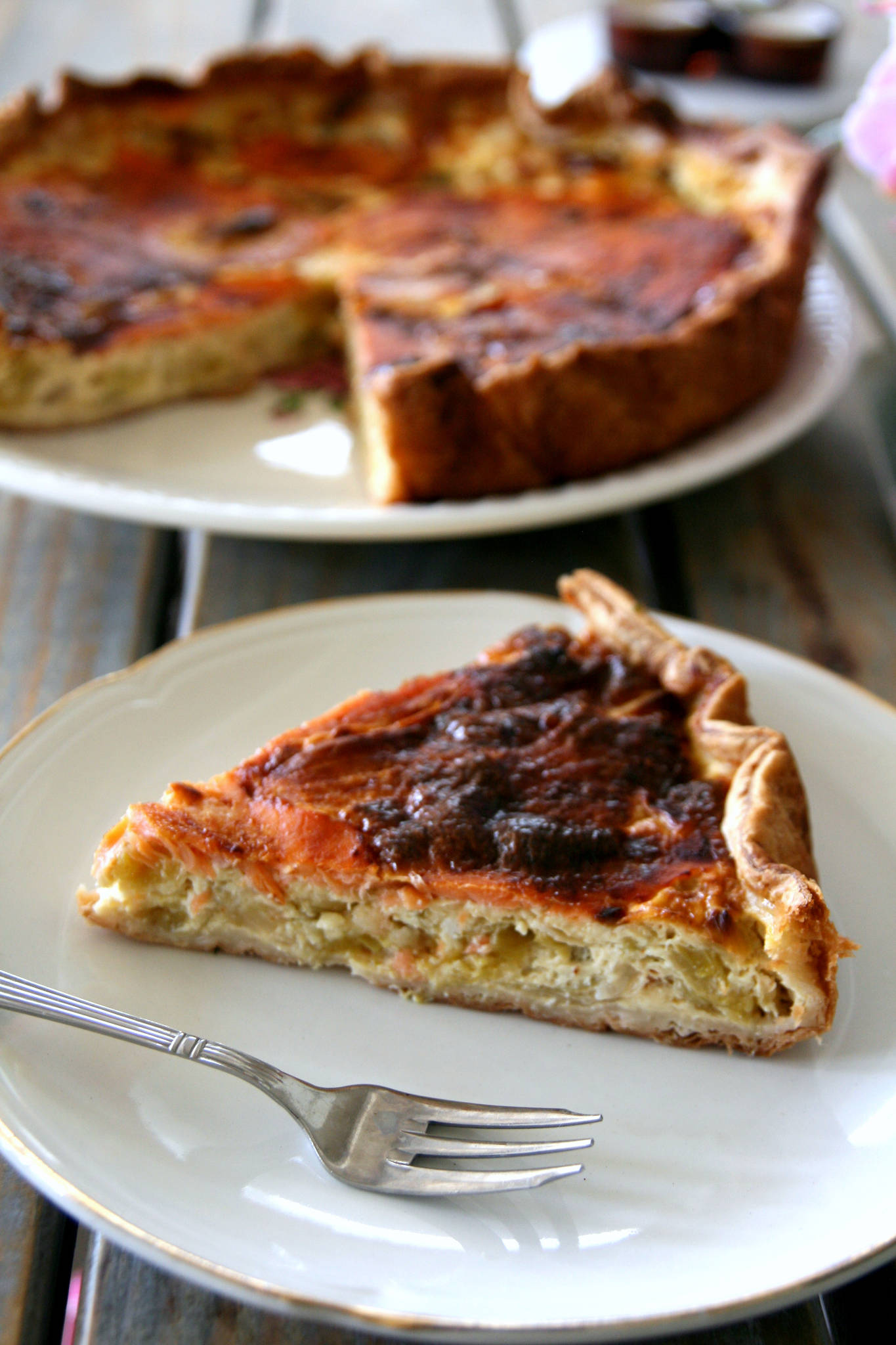 Tartatou aux poireaux et à la truite fumée