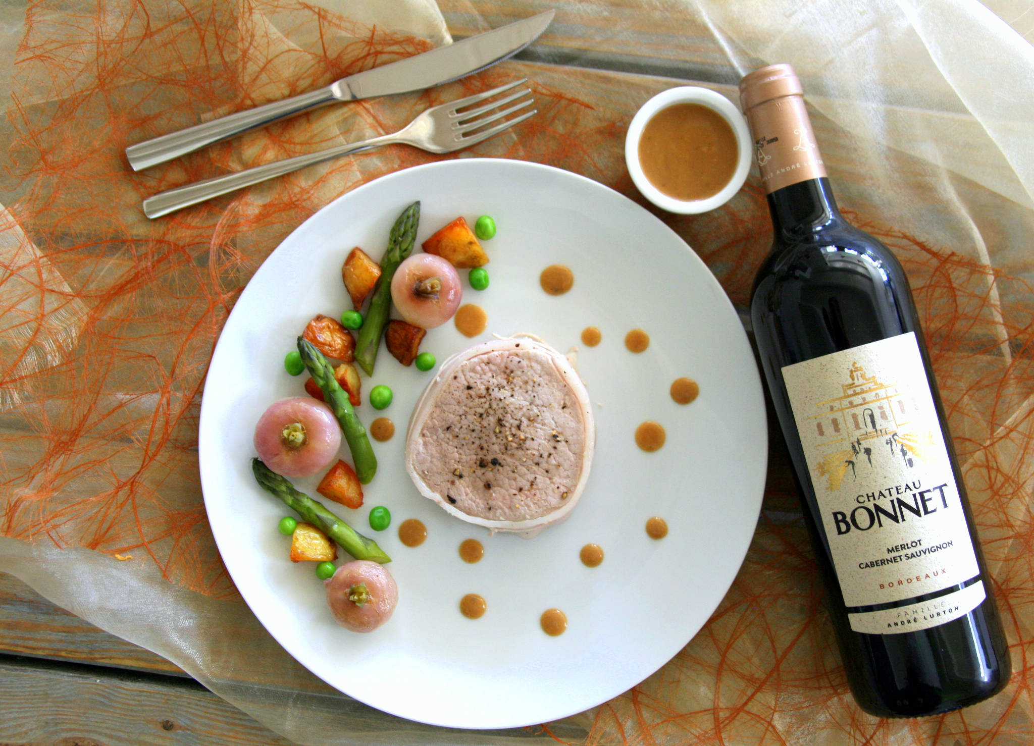 Grenadins de veau, petits légumes de printemps, Château Bonnet rouge 2018