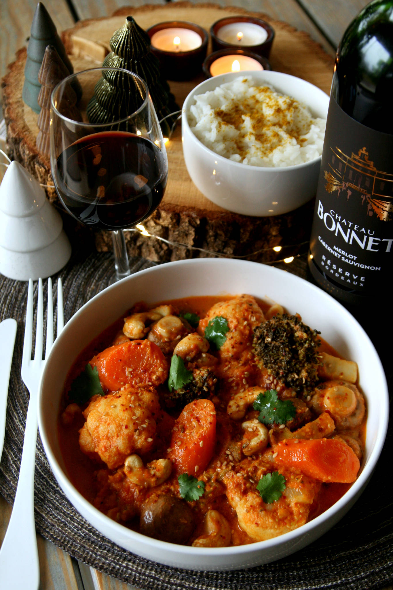 Curry végétarien, Château Bonnet Réserve rouge 2016