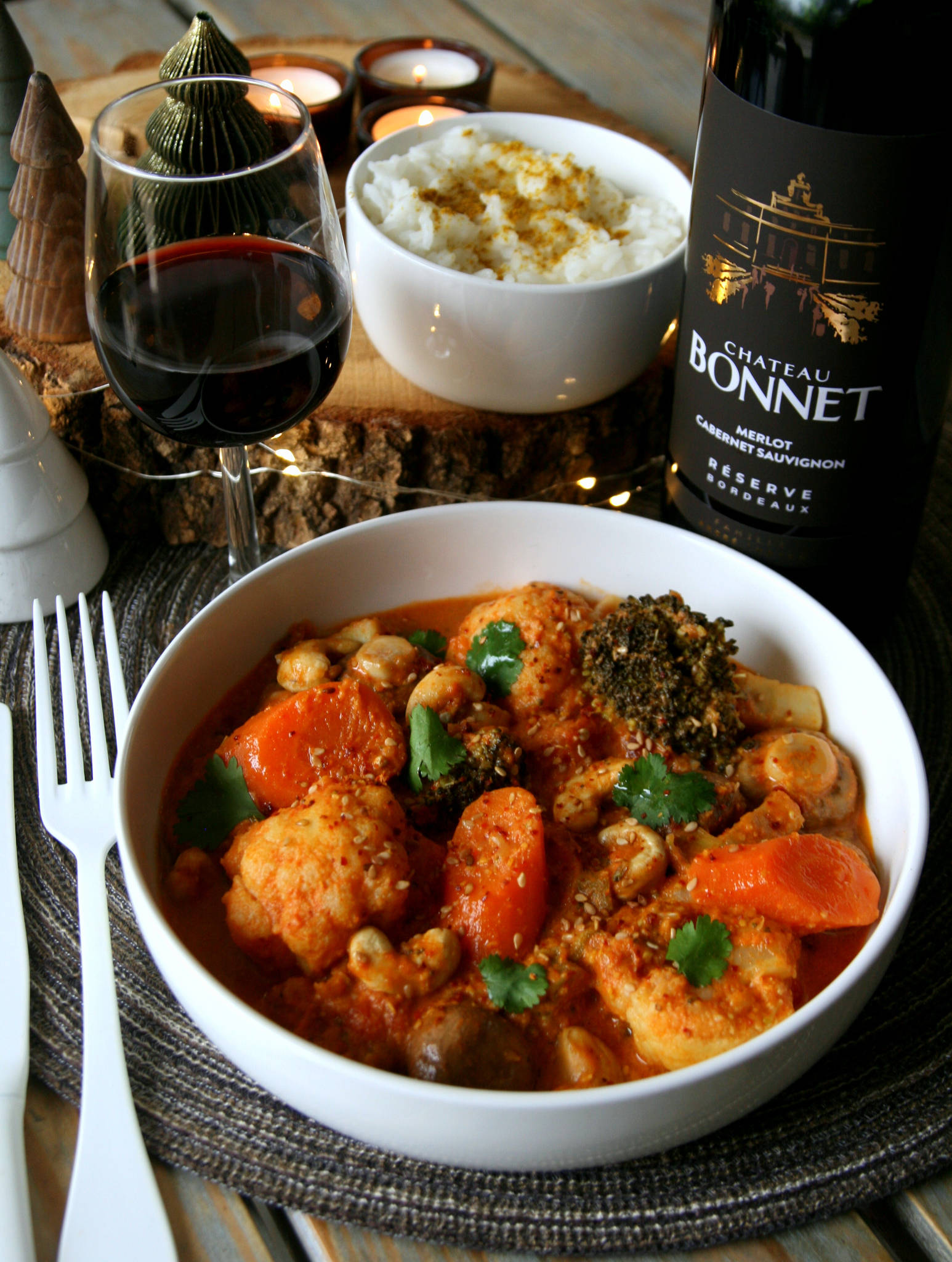 Curry végétarien, Château Bonnet Réserve rouge 2016