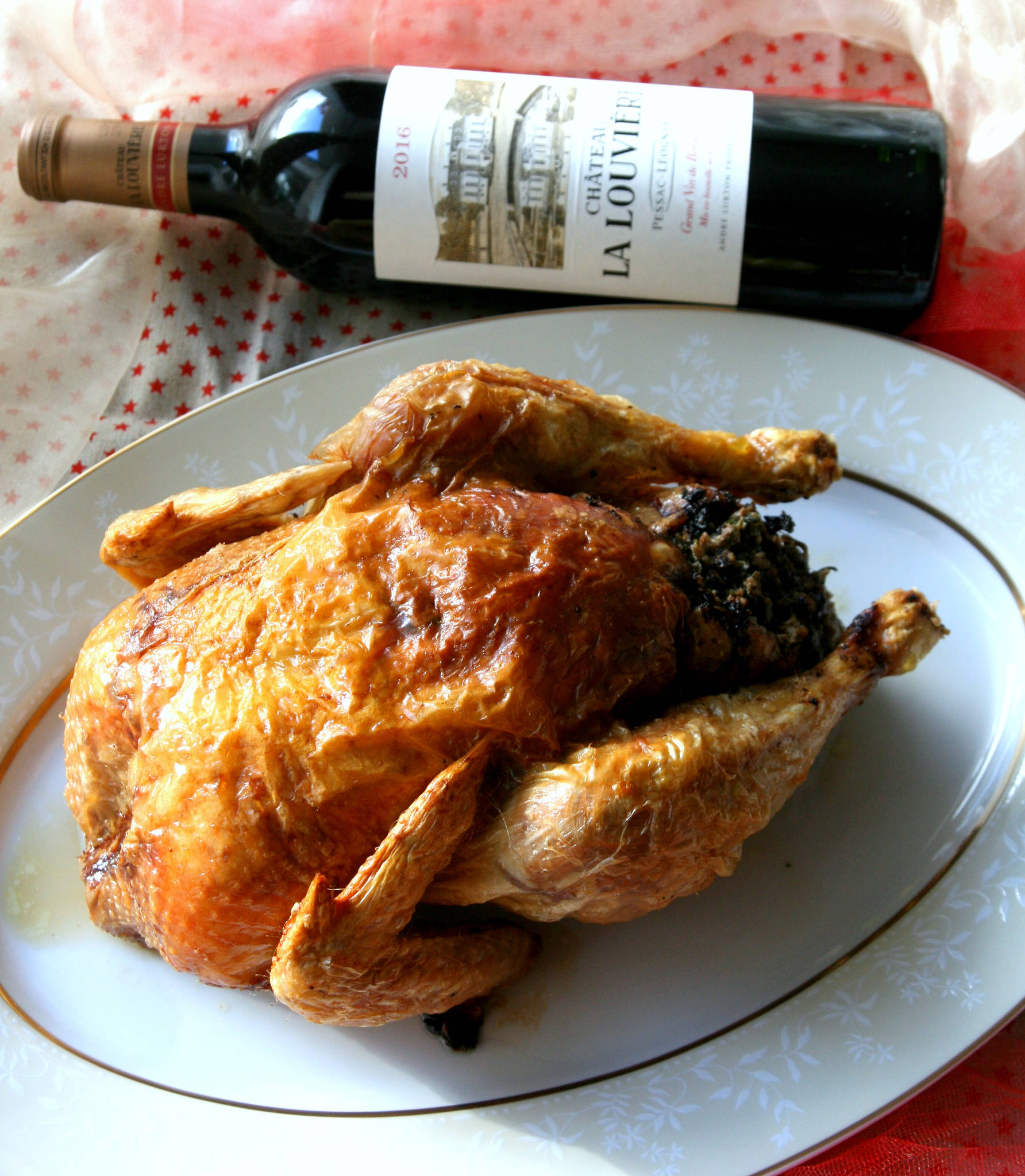 Poularde farcie au foie gras, Château La Louvière rouge 2016