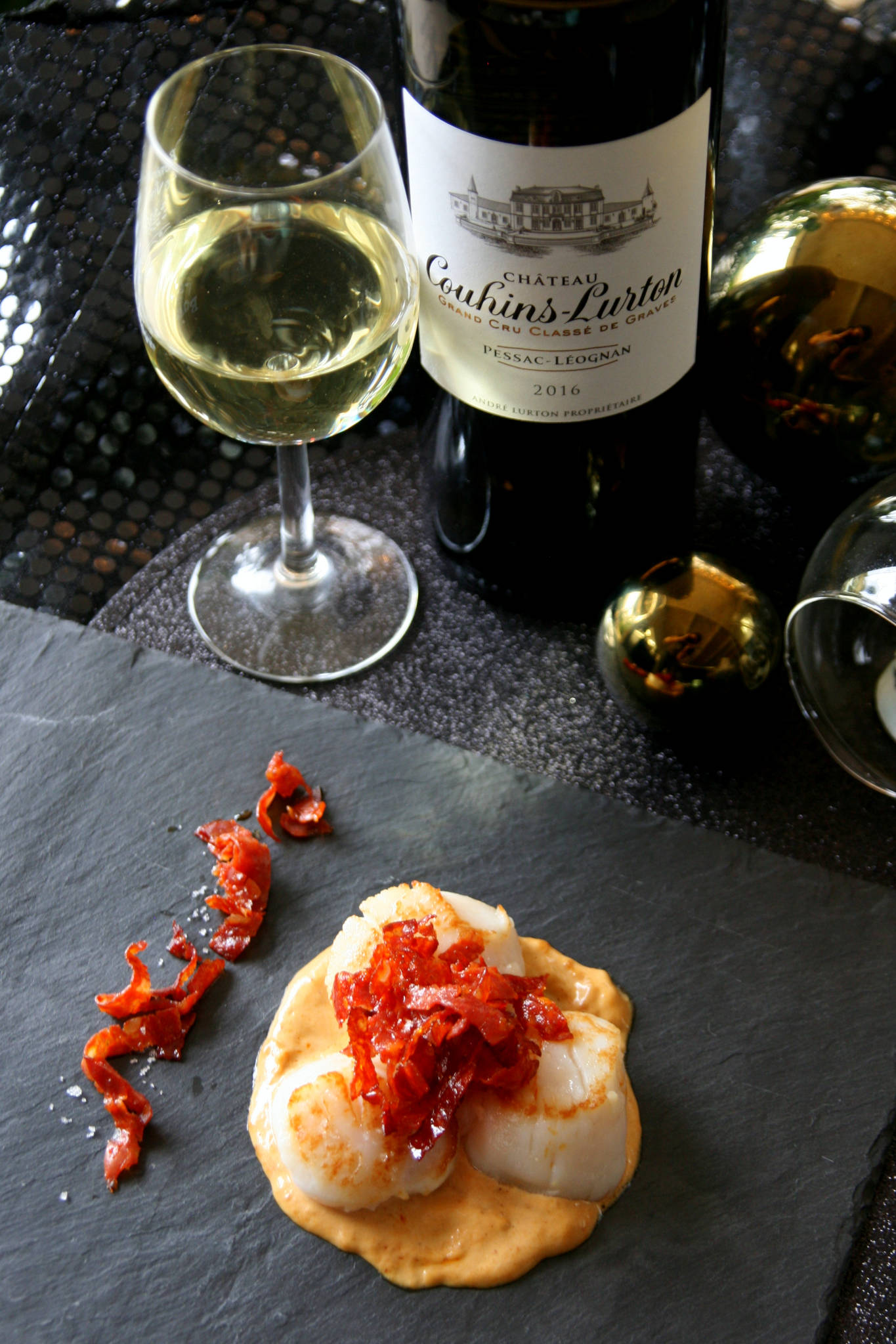 Saint-Jacques snackées au chorizo, Château Couhins-Lurton blanc 2016