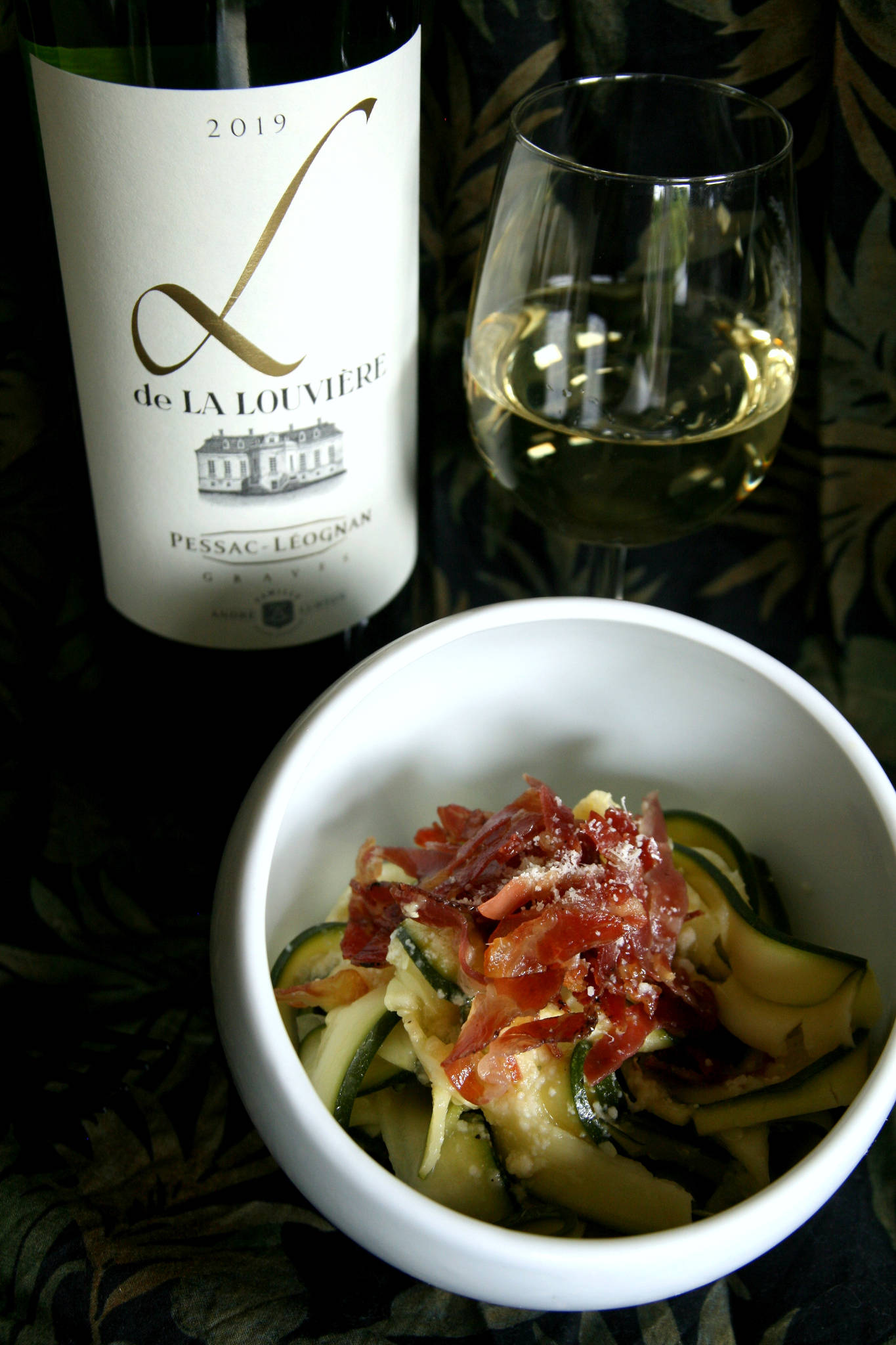 Tagliatelles de courgette à la carbonara, L de La Louvière blanc 2019