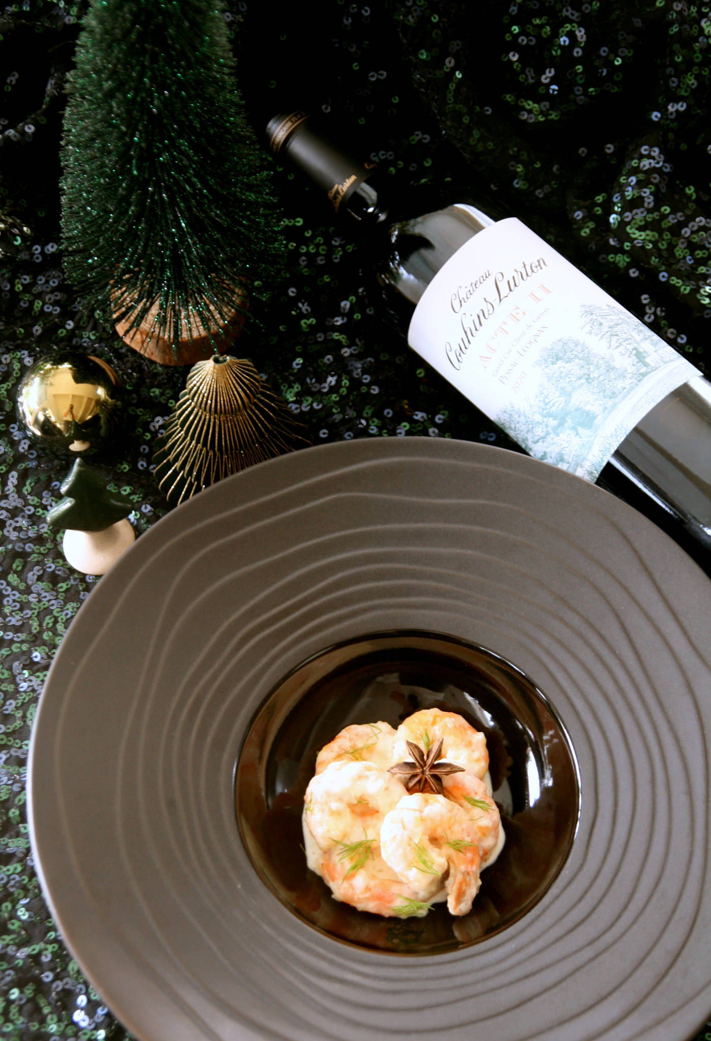 Gambas à la crème anisée, Acte II Château Couhins-Lurton blanc 2020