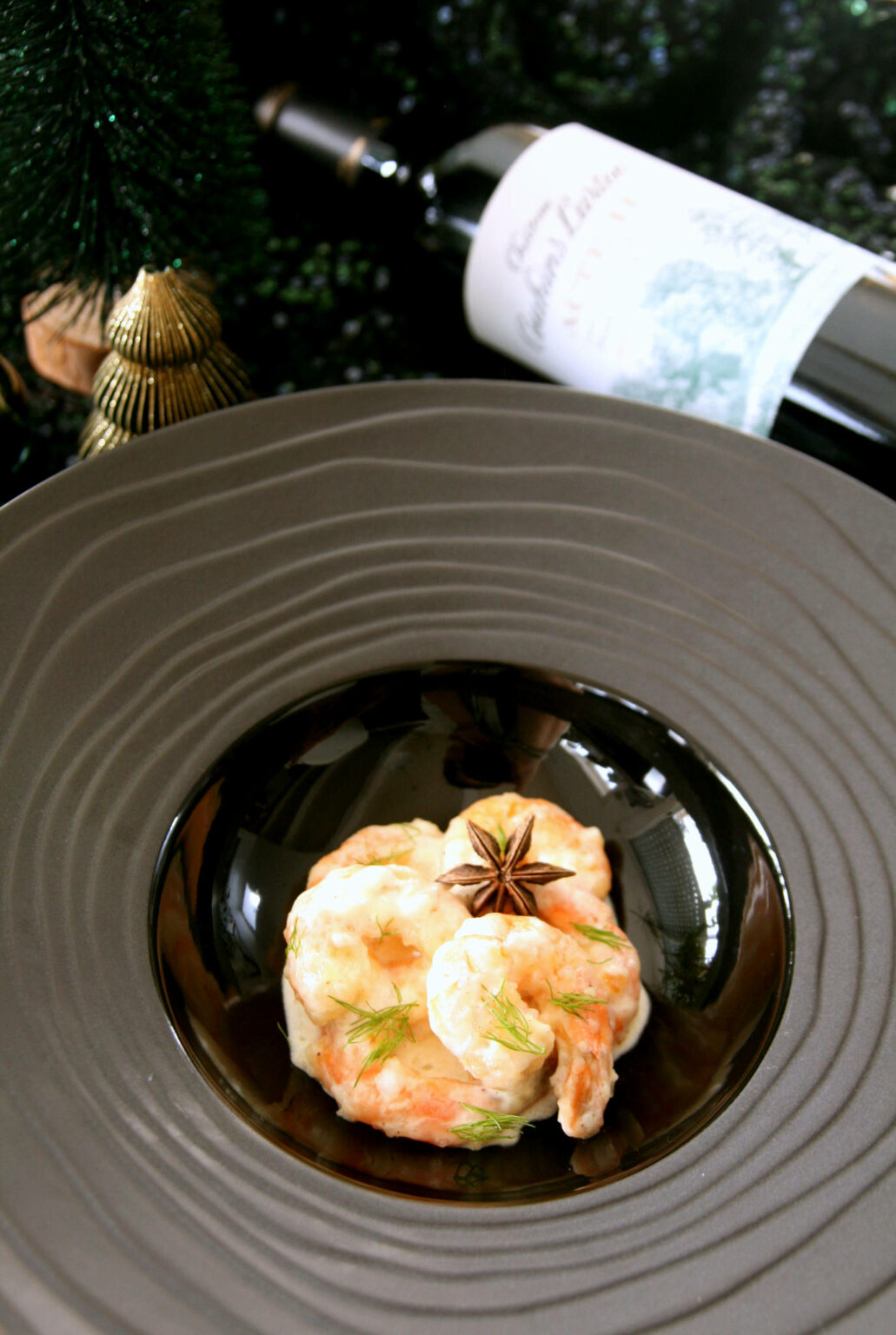 Gambas à la crème anisée, Acte II Château CouhinsLurton blanc 2020