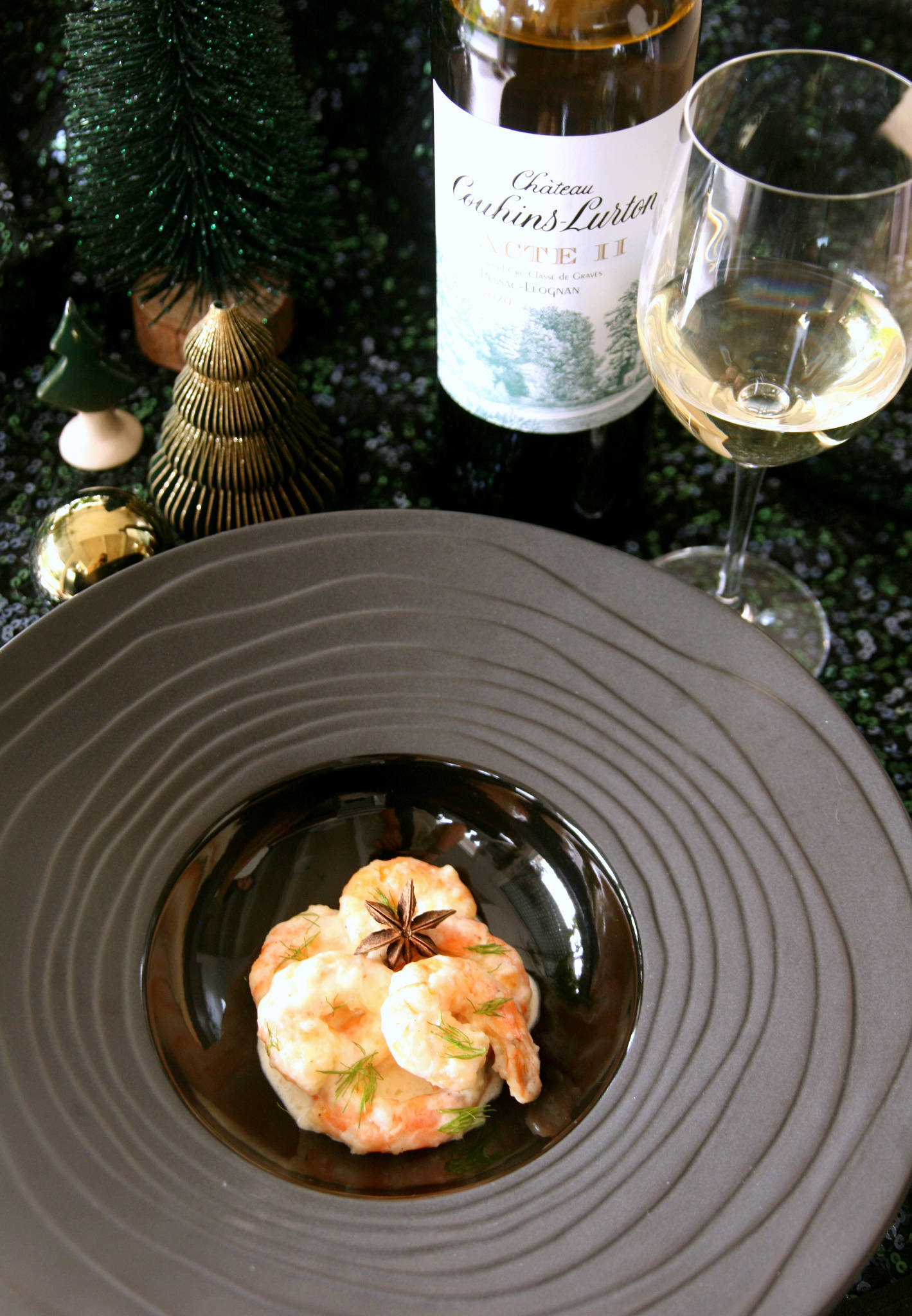 Gambas à la crème anisée, Acte II Château Couhins-Lurton blanc 2020