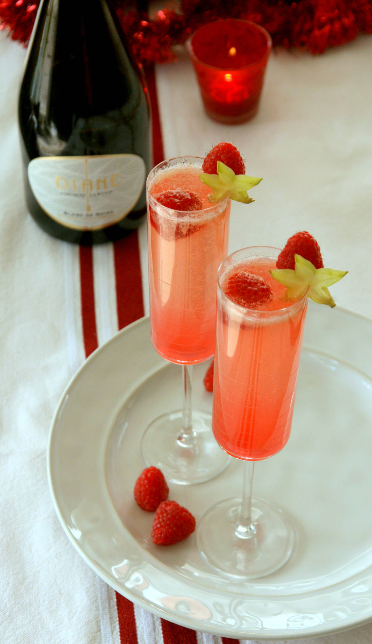 Cocktail de fête aux framboises, Diane brut nature