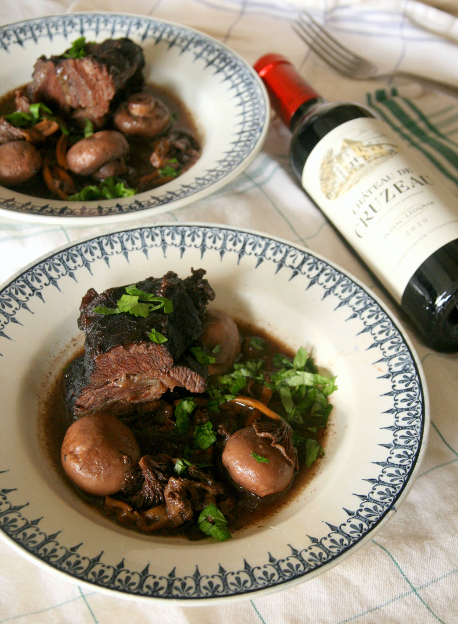 Mijotée de joue de boeuf aux champignons, Château de Cruzeau rouge 2020