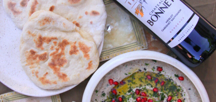 Baba ganoush & pain pita maison, Château Bonnet rouge 2021