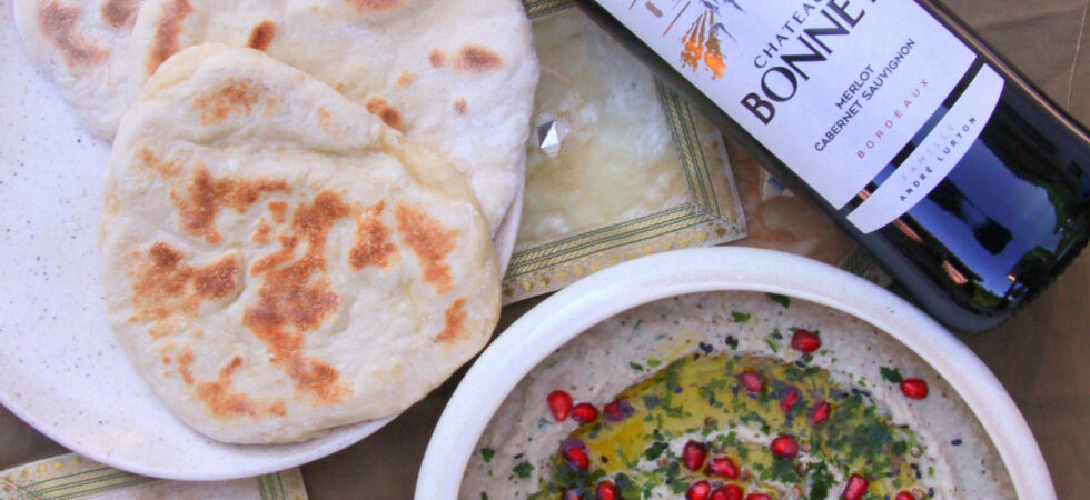Baba ganoush & pain pita maison, Château Bonnet rouge 2021