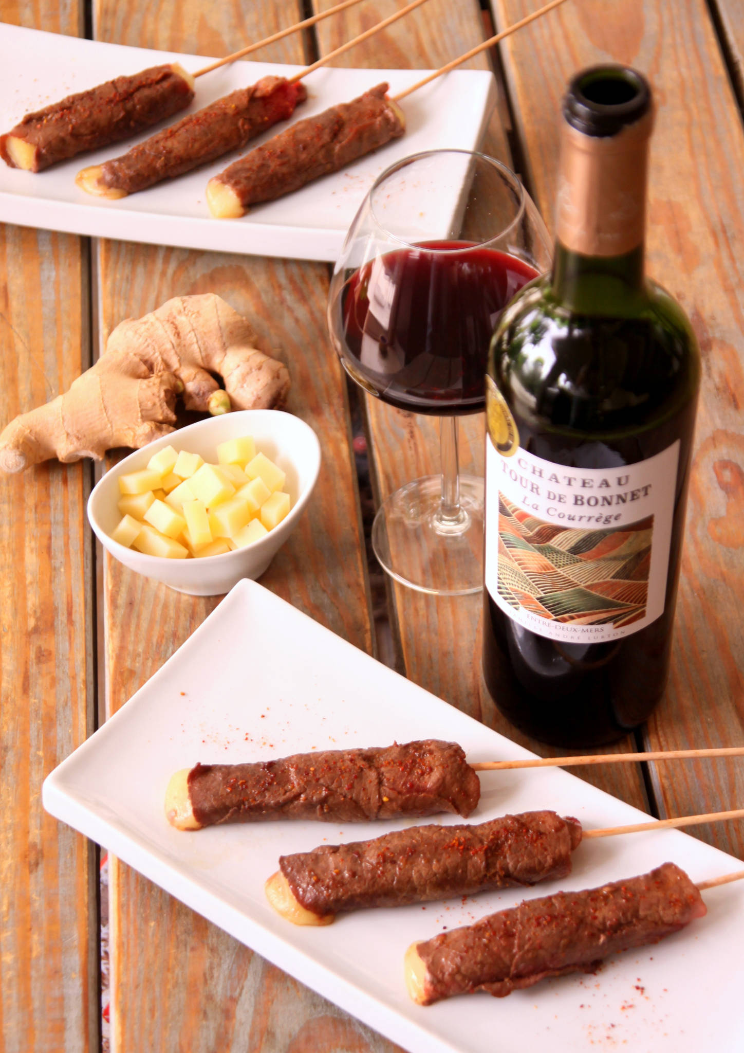 Yakitori bœuf & comté, marinade au gingembre