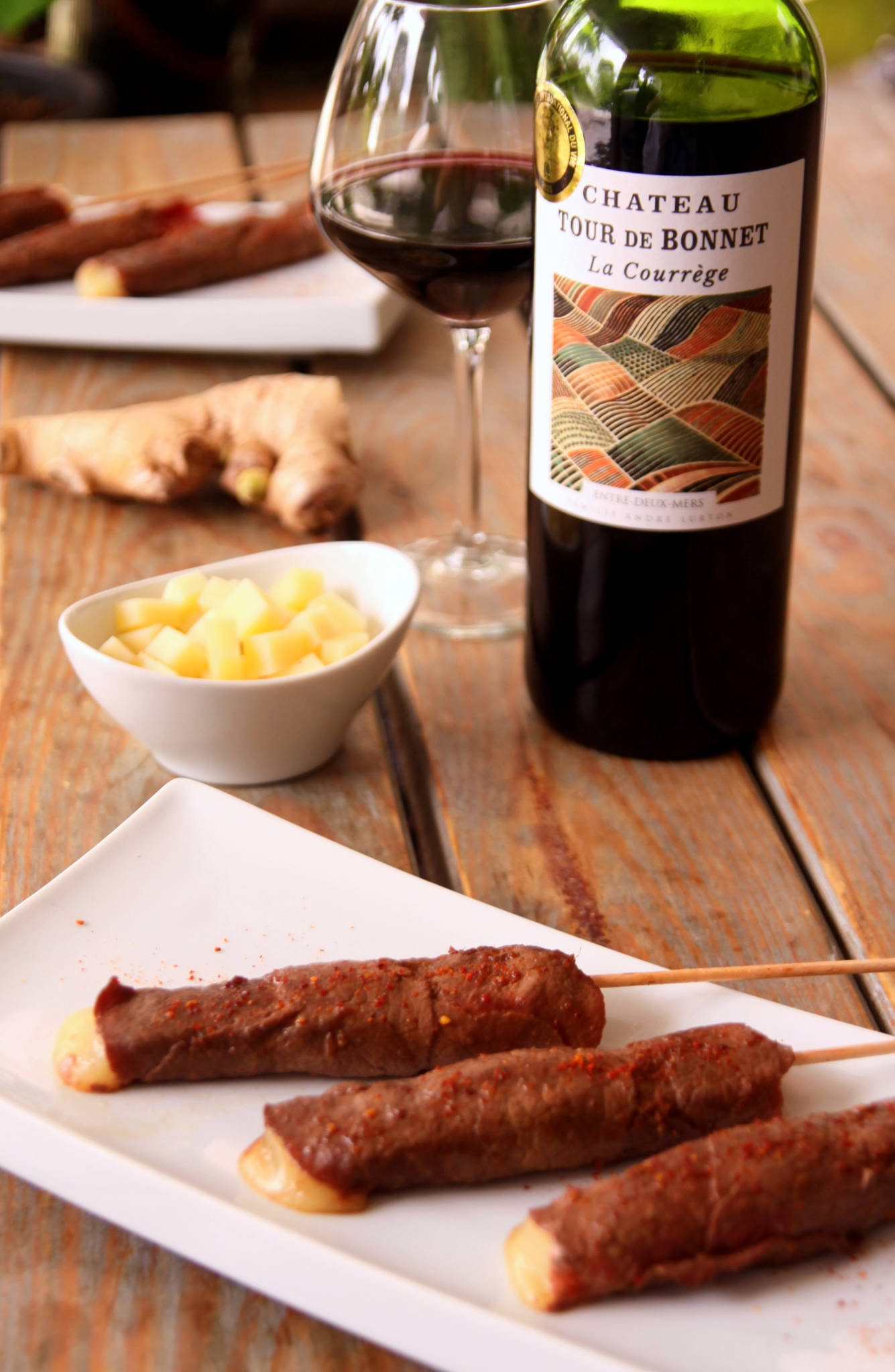 Yakitori bœuf & comté, marinade au gingembre