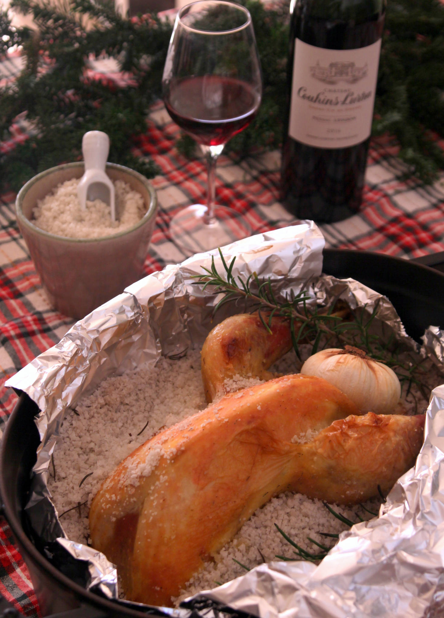 Pintade en croûte de sel, Château Couhins-Lurton rouge 2016