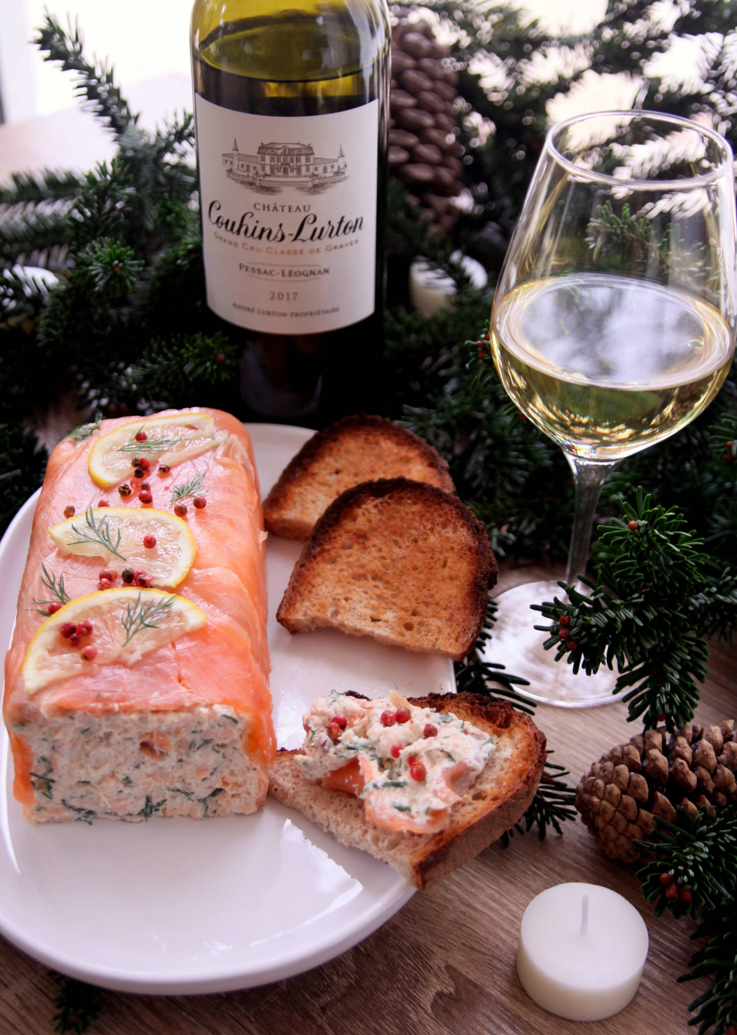 Terrine aux deux saumons, Château Couhins-Lurton blanc 2017